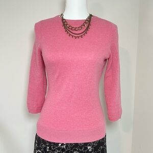 Talbots Soft Barbie Pink 100% Pure Cashmere 3/4 Sleeve Sweater Natural Fiber 💕